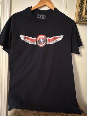 Marvel Black Short Sleeve Graphic Tee with Red & White Winged Shield